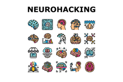 neurohacking neuroplasticity icons set vector Product Image 1