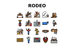 rodeo bull cowboy lasso icons set vector Product Image 1
