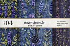 Embroidered Denim Digital Paper| Floral Denim Pattern Product Image 1