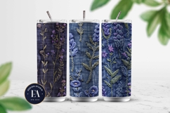 Embroidered Denim Digital Paper| Floral Denim Pattern Product Image 2