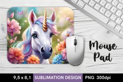 Unicorn with Flowers - Mouse Pad Sublimation Design PNG Product Image 1