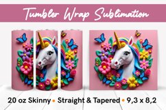 3D Unicorn with Flowers - Tumbler Sublimation Design 20 oz Product Image 1