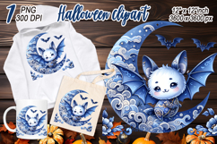 Funny Halloween bat clipart| Blue moon in night shirt design Product Image 2