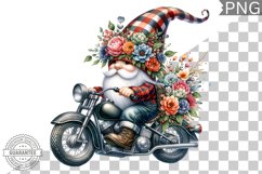 Floral Crown Gnome Rides A Motorcycle Sublimation Clipart Product Image 1
