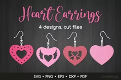 4 Heart Earrings SVG Cut Files, Valentine's Day Jewelry Product Image 1