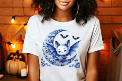 Funny Halloween bat clipart| Blue moon in night shirt design Product Image 1