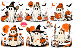 Vintage Halloween Ghost Witch PNG, Ghost Coffee PNG, Spooky Product Image 1
