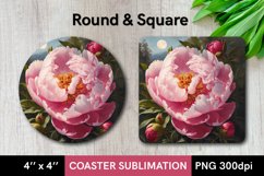 Peony Flower - Round and Square Coaster Sublimation Design Product Image 1