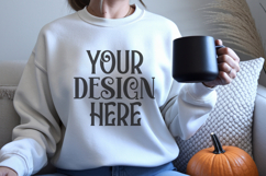White Gildan 18000 Mockup, Sweatshirt Crewneck Mockups Product Image 1
