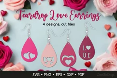 Teardrop Love Earrings SVG, Valentine's Day Jewelry Template Product Image 1
