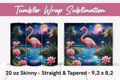 Flamingo at Night - Skinny Tumbler Wrap Sublimation Design Product Image 1
