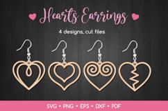4 Heart Earrings SVG Laser Cut Files, Valentine's Day SVG Product Image 1