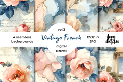 Vintage French Digital Paper Watercolor Seamless Patterns Product Image 1