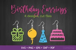Birthday Earrings SVG Cut Files, Birthday Jewelry Template Product Image 1