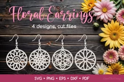 4 Round Floral Earrings SVG, Circle Floral Jewelry Template Product Image 1