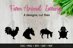 4 Farm Animal Earrings SVG Cut Files, Funny Jewelry Template Product Image 1