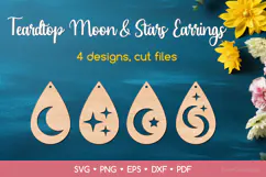 4 Teardrop Moon and Stars Earrings SVG, Jewelry Template Product Image 1