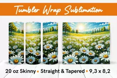 Daisies Field - 20 oz Skinny Tumbler Wrap Sublimation PNG Product Image 1