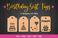 4 Birthday Gift Tags SVG Cut Files, Birthday Papercut Product Image 1