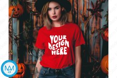 Red women Tshirt Mockup, Halloween tshirt mockup,fall mockup Product Image 1