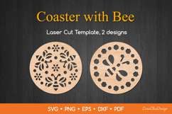 Decorative Round Coasters with Bee SVG, Laser Cut Template Product Image 1