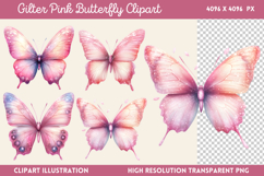 Gilter Pink Butterfly Clipart PNG Product Image 1