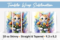 Watercolor Cat with Spring Flowers, Tumbler Wrap Sublimation Product Image 1