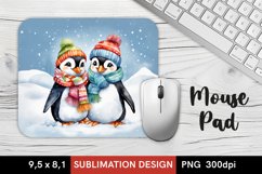 Watercolor Winter Penguins - MousePad Sublimation Design PNG Product Image 1