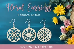 3 Round Floral Earrings SVG, Circle Floral Jewelry Template Product Image 1