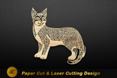 Intricate wooden cat silhouette with tribal patterns Laser Product Image 1