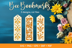 3 Bookmarks with Bee SVG Cut Files, Bee Papercut Template Product Image 1