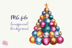 Retro Christmas Tree Disco Ball Clipart Groovy Disco PNG Product Image 1