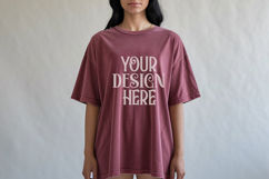 Crimson Comfort Colors 1717 T-shirt Mockups, Real Model Product Image 1