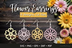 4 Summer Flower Earrings SVG, Floral Jewelry Template Product Image 1