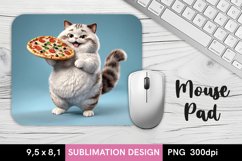 3D Funny Cat with Pizza - Mouse Pad Sublimation Design Product Image 1