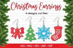 Christmas Earrings SVG Laser Cut, Xmas Jewelry Template Product Image 1