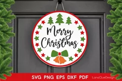 Merry Christmas Round Sign SVG, Xmas Front Porch Sign SVG Product Image 1