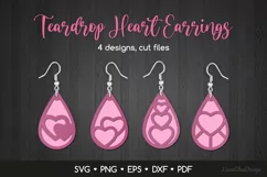 4 Teardrop Heart Earrings SVG, Valentine's Day Jewelry Product Image 1