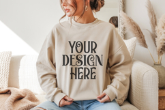 Sand Gildan 18000 Crewneck Sweatshirt Mockups,G18000 Product Image 1