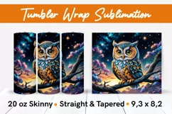 Cute Owl at Night - Skinny Tumbler Wrap Sublimation Design Product Image 1