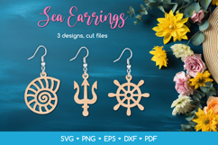 Nautical Sea Earrings SVG - Shell, Trident &amp; Ship Wheel Product Image 1