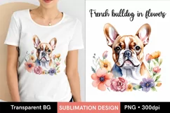 Watercolor French Bulldog in Flowers Sublimation Design PNG Product Image 1