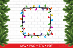 Square Christmas Lights SVG - Lightbulb Garland Frame Product Image 1