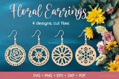 Round Floral Earrings SVG, Circle Floral Jewelry Template Product Image 1