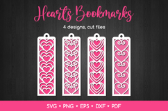 4 Bookmarks with Hearts SVG, Valentines Day Laser cut Product Image 1