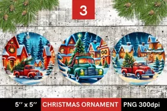 Christmas Truck with Fir Tree. 3 Round Christmas Ornaments Product Image 1