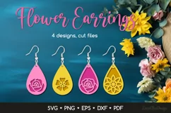 Teardrop Earrings with Roses and Flowers SVG Cut Files Product Image 1