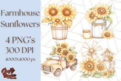 Rustic Sunflower Clipart, Soft Country Farmhouse Florals Png Product Image 1