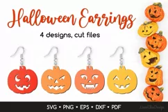 4 Halloween Pumpkin Earrings SVG, Halloween Jewelry Template Product Image 1