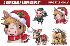 Cute Watercolor Christmas Farm Clipart PNG Product Image 1